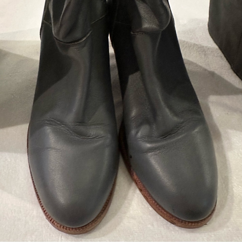 Vintage FRYE Dark Gray Leather Pull On Tall Heeled Boot Sz 7M C2163 cuff or tall - Picture 6 of 14